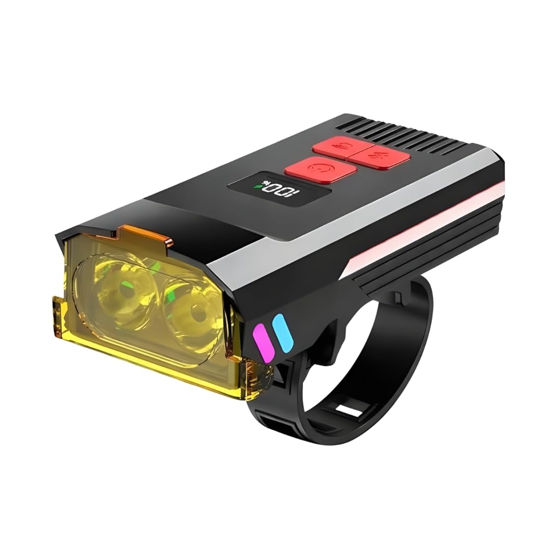 Bicycle Rechargeable Headlight with 120dB Horn, Dual Beam White/Yellow LED, USB-Charging, LCD Display | Front Light for Bicycle-image-14