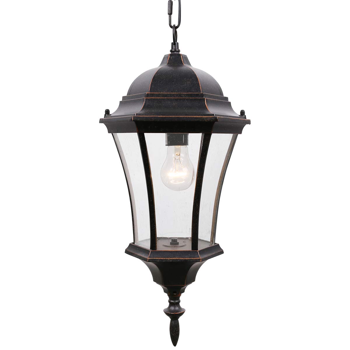 GOALPLUS Outdoor Pendant Light Fixture, 17 3/4" High Bronze Ceiling Hanging Porch Light Vintage Exterior Waterproof Hanging Lantern with Clear Seeded Glass for Kitchen Island, LMSP4610-M