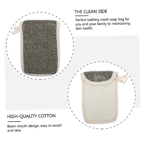 Beatifufu 2pcs Black Linen Soap Bag Bubble Making Net Pouch Foaming Net Bar Soap Loofah Pouch Linen Organizer Bubble Foam Net Drawstring Soap Bag Mesh Flax Soap Bubbles Pocket - Image 8