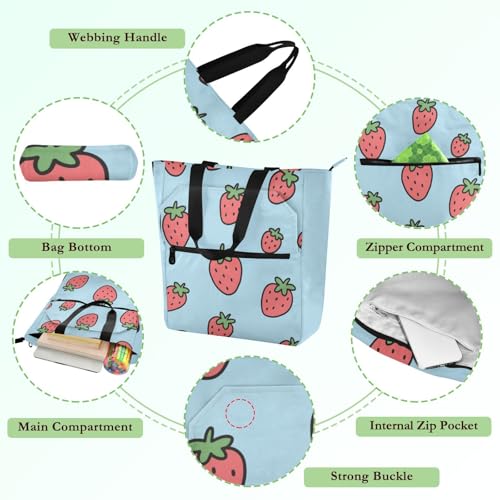 Bolsa de libros azul fresa para niñas y mujeres con bolsillos interiores 5