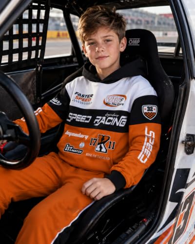 Image of Boy 2 Piece Outfits Long Sleeve Racing Hoodie Top and SweatPants Fall Winter Clothing Set Sizes 5-12 Years