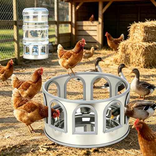 5 Gallon Chicken Waterer Base for Farm Stainless Steel Poultry Automatic Drinker Waterer Base with 9 Guarded Drinking Ports for Chickens Ducks Geese Pigeons (Bucket Not Included)