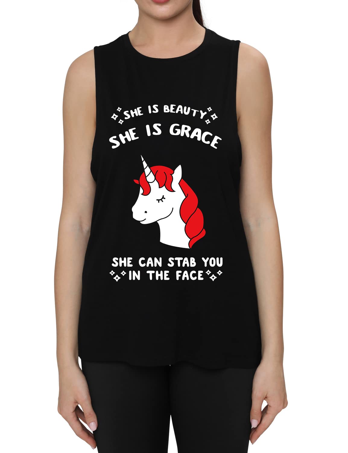 FANNOOWomens Workout Muscle Tank Tops-Humor Funny Saying Fitness Gym Cute Unicorn Graphic Sleeveless Shirts for Women