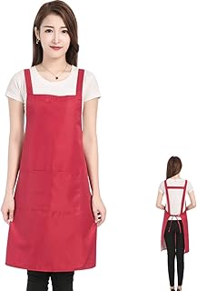 [Anzn] エプロン 耐水性および耐油性 カフェエプロン H型 丈短い 動きやすい 仕事用 シンプルデザイン 家庭用 カフェ用 保育士用 しわになりにシワになりにくい 男女兼用（赤）