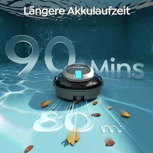 (2026 neu) TALOSBO S2 Poolroboter mit Doppelfiltration,Dual Motoren Poolreiniger,Kabelloser Poolsauger Akku mit 90 Min Laufzeit,2,5H Ladezeit,Selbsteinparkfunktion für Flache Böden Pools