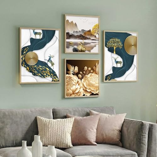 Image of kotart Aesthetic Modern Wall Decor Paintings with Frame for Home Decoration - Painting for Living Room Bedroom - Painting for Wall Decoration Set of 4 (Art 5, Big (13x17 or 13x13 inch))