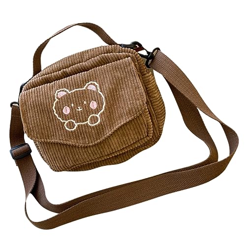 LIFKOME Cute Embroidered Bear Crossbody Bag for Women Stylish Single Shoulder Storage Pouch for Beach Party Shopping Travel Adorable Messenger Bag for Girls