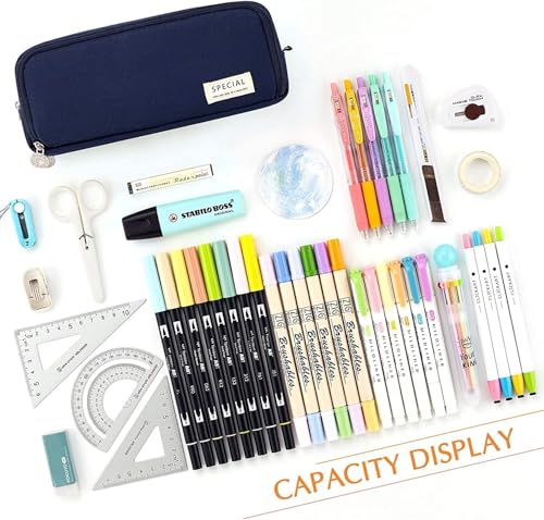 Image of Niwlix Large Capacity Pencil Box for Girls & Boys, 3 Compartments Pen & Pencil Pouches, Aesthetic Stationery Pouch for School Kids College Students, Pouch for School Girls (NavyBlue)