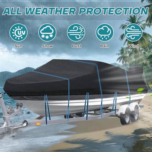 Bootsplane Wasserdicht Bootsplane, 420D Oxford Tuch Abdeckplanen Für Boote,Persenning Anti-UV Bootsplane mit Aufbewahrungstasche,für V-Rumpf, Ruderboot, Angelboot(17-19ft)