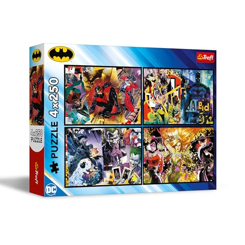 Trefl - Puzzle 4 en 1 : Batman en Action - 4 x 250 Pièces - Ensemble de Quatre Puzzle pour Les Adolescents