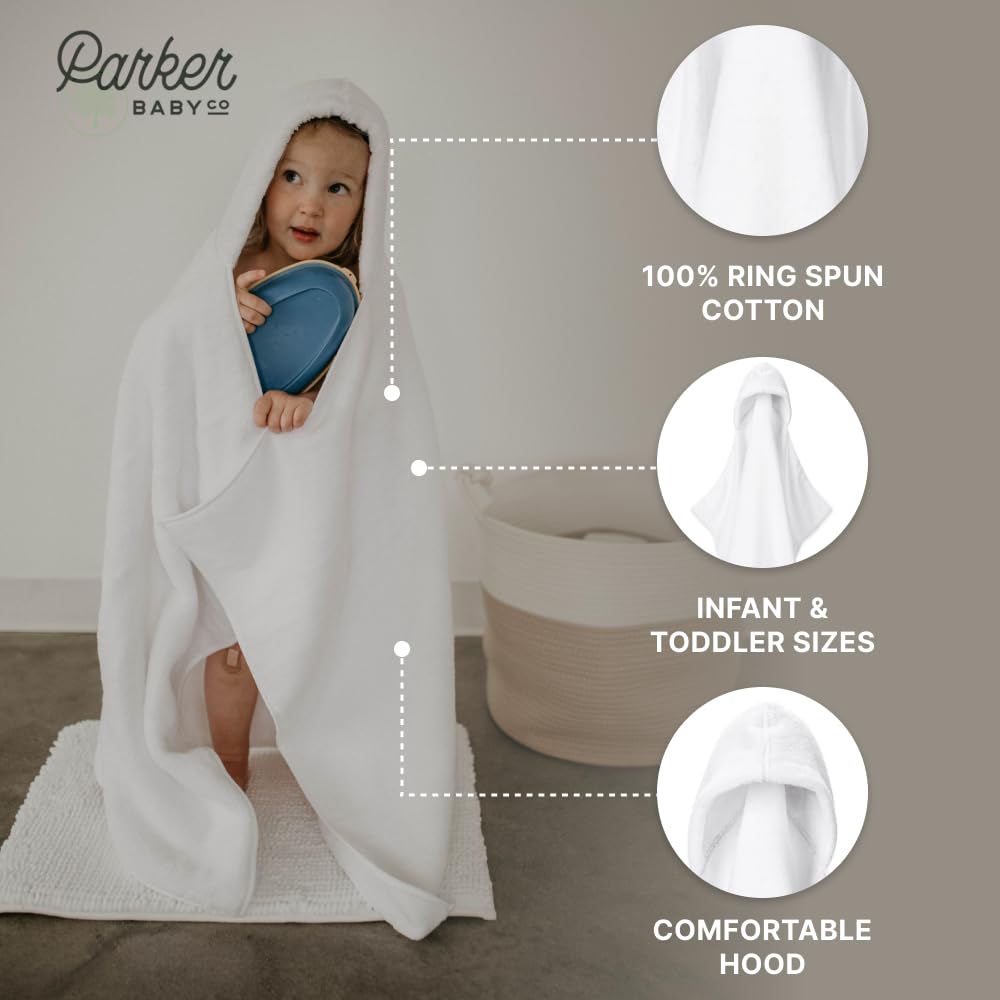 Parker Baby Co. Toalla de baño de algodón suave con capucha para bebés y niños, Blanco, Toddler/Kids