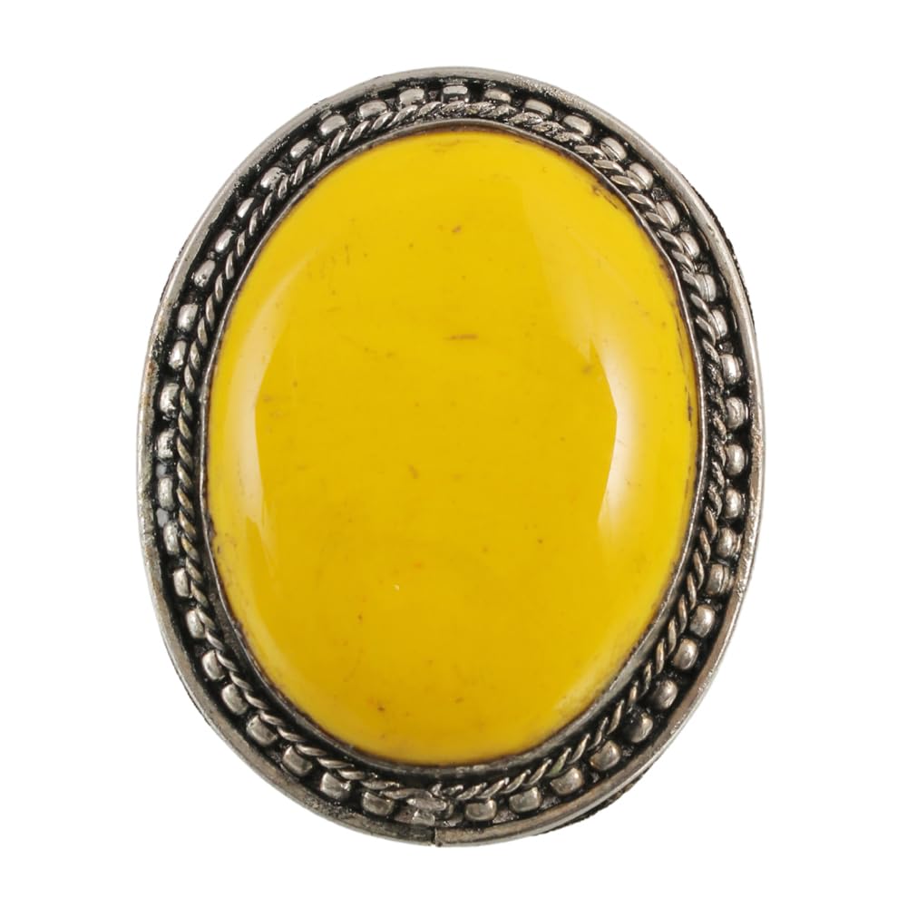 University TrendzStainless Steel Big Yellow Stone-Studded Finger Ring For Women & Girls - Free Size