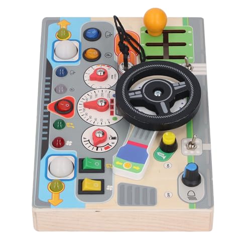 Volante de madera con tablero de actividades sensoriales y motricidad fina para bebés 2