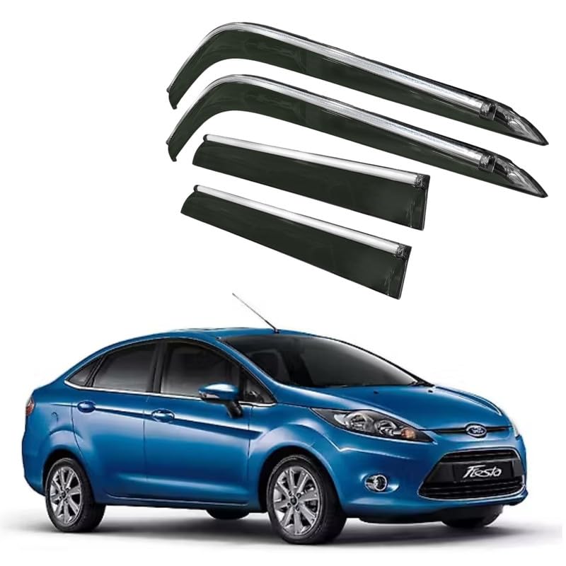 Image of CAR SAAZ Side Door Visors for Fiesta (2011-2015)(Set of 4Pcs)|Chrome Lined Rain Guards, Polycarbonate, Smoke Finish