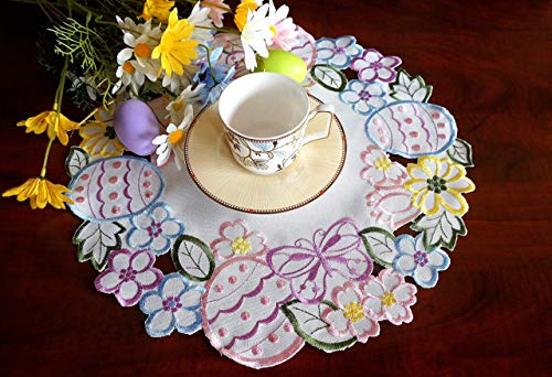 Easter Spring Placemats Set Of 4 Eggs Flowery Floral Cutwork Embroidered Eggs Dresser Scarf For Home Kitchen Dining Spring Holiday Tabletop Decoration (Placemat 14" Set Of 4, Easter Eggs) #TOP7