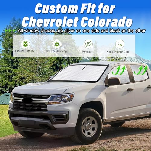 Image of KMF 6pcs Thicken Sun Shades for Chevy Colorado 2015-2022 Accessories,Chevrolet Truck Full Car Window Covers Sunshade for Windshield Side Rear, UV Block and Blackout Privacy for Car Camping