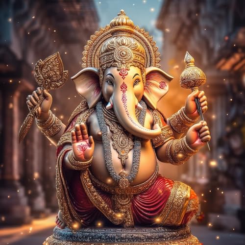 Image of Ganesh Wallpapers, Hindu God Wallpaper Set for Temple /Pooja, Living Room, Hall Wall Decorative Paintings /Posters (Ganesh 4, 8x6 Feet)