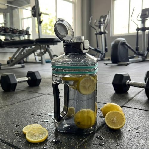 Image of 2.2L Half Gallon Water Bottle with Time Marker & Handle - Large Leakproof Motivational Sports Jug for Gym, Workout, Office & Outdoor Hydration - BPA Free Reusable Container (Black)