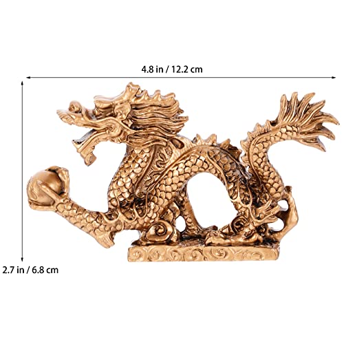 Besportble Chinese Dragon Sculpture Resin Oriental Dragon Statue Desk Fengshui Figurine Home Art Decoration For Office Home 5Inch Golden #TOP1