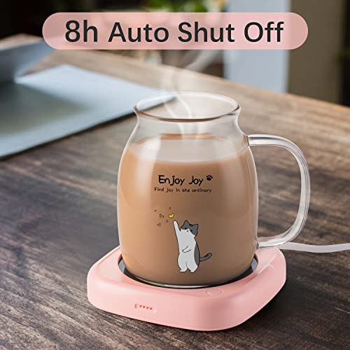 Bsigo Smart Coffee Mug Warmer & Cute Cat Glass Mug Set, Beverage Warmer For Desk Office, Cup Warmer Plate For Milk Tea Water With Two Temperature Setting(Up To 140℉/ 60℃), 8 Hour Auto Shut Off, Clear #TOP3
