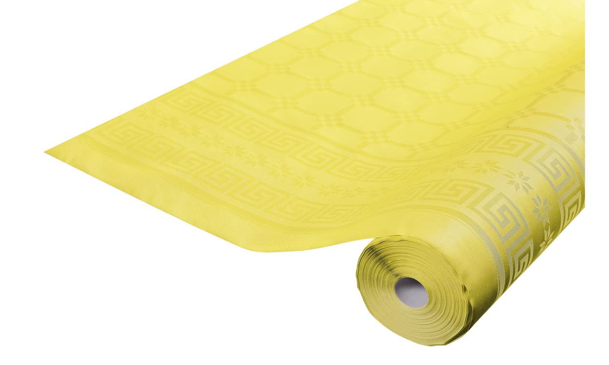 Rouleau Nappe Papier Jaune | Kit de 2 Rouleaux de 25 Mètres | Largeur de la Nappe 1,20 Mètre | Papier Damassé Légers Effets Relief | Découpage Facile | Déco de Table Extérieure