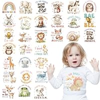 Papiailove 30 Sheets Baby Shower Dtf Transfers Ready to Press, Animal Iron on Transfers for T Shirts Stickers, Cute Heat Transfer Vinyl Cartoon Animals Iron on Decals for Clothing DIY Designs Washable