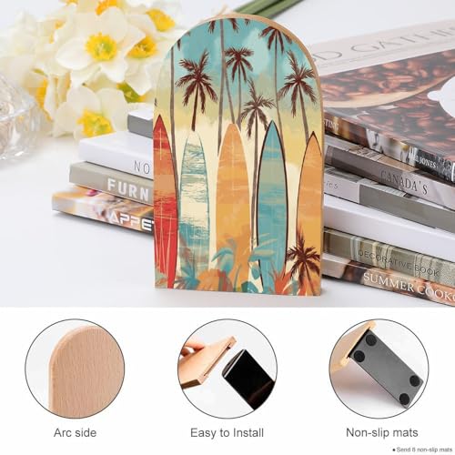 Sujetalibros de madera con palmera de surf para decorar estanterías de salón y despachos 5
