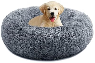 YOJOGEE Calming Donut Dog Bed for Medium Small Dogs Cats, Fluffy Anti Anxiety Dog Beds Washable Puppy Bed Non-Slip Plush Cuddler Warming Round Faux Fur Pet Bed