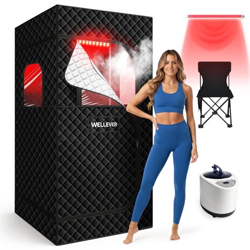 Upgraded Infrared Sauna Box for Relaxation, Portable Sauna for Home, Sauna Tent with 660nm Red Light Therapy, Quick Heating and Easy Setup, Personal Sauna with 2.5L/1000W Steamer, 2.6’ x 2.6’ x 5.9’