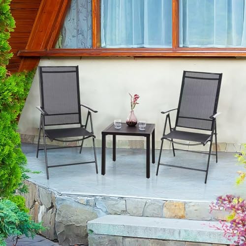PHI VILLA Indoor Outdoor Small Metal Square Side/End Table, Patio Coffee Bistro Table, Black