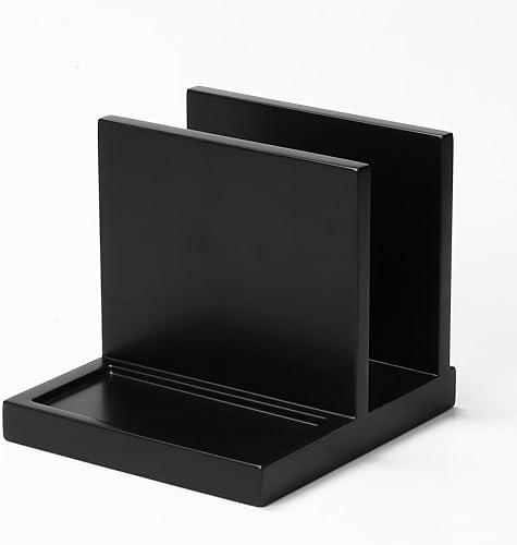 Servilletero de Madera porta servilletas porta sal y pimienta con Salero y Pimentero Caddy, Adecuado para Cocina, Restaurante, Bar, Oficina, Negro