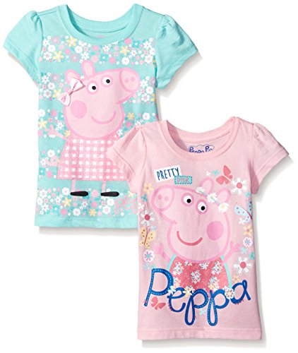 Peppa Pig Toddler Girls' Clothing Shop (Multiple Styles), 2 Pack Tees Mint/Pink, 4T