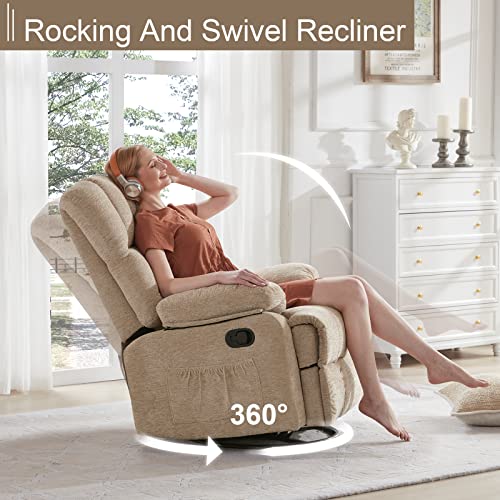 Dreamsir Oversized Rocker Recliner Chair For Adults, Ergonomic Glider 360 Degree Swivel Chair, Overstuffed Manual Rocking Recliner For Living Room, Theater Seating Single Sofa Chair, Sandy #TOP3