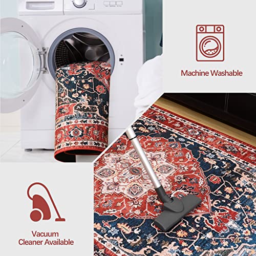Yj.gwl Boho Area Rug 2X6 Washable Hallway Runner Rug, Non-Slip Entryway Laundry Rug Runner, Non Shedding Floor Carpet Vintage Rugs For Hallway Bedroom Kitchen Bathroom, Red #TOP4