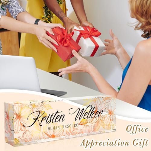 Image of Name Plate for Desk, Desk Name Plate Personalized, Office Decor for Women Men, Acrylic Desktop Accessories, Office Appreciation Gifts for Boss Social Workers Nurse Teacher Employee (White /Gold)