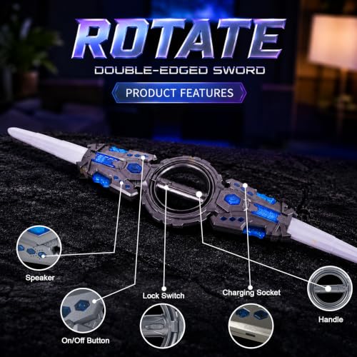 Wishkey Sword Toy for Kids Rechargeable LED Lights Up Rotating Double-Edged Musical Lightsaber with Colorful Lights & 360° Spin Sci-Fi Pretend Play Toy Birthday Gift for Boys & Girls 14+ Ages - Image 4