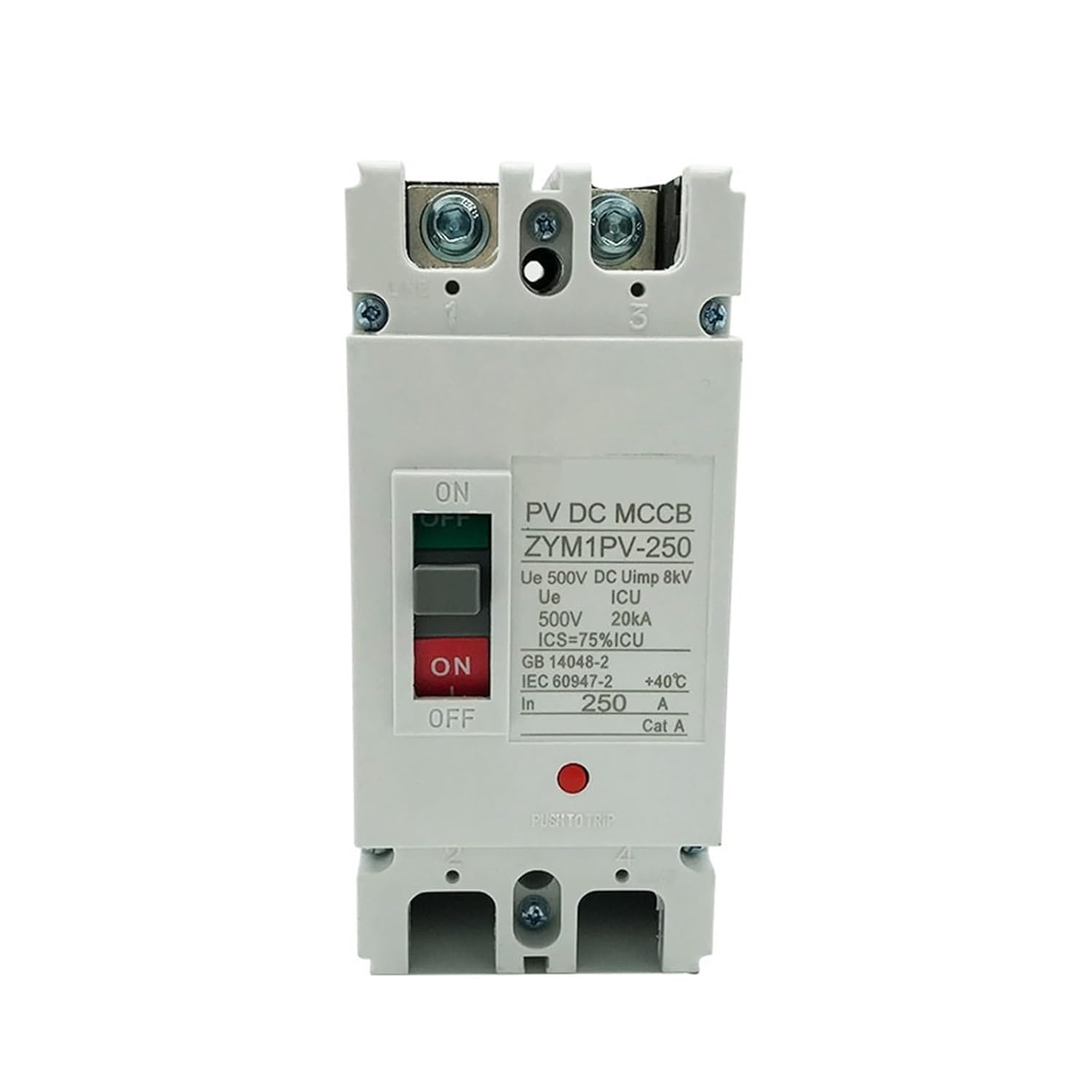 1PCS 2P 500V DC MCCB Solar Molded Case Circuit Breaker Overload Protection Switch Solar Photovoltaic Photovoltaic Protector (Color : 250A, Size : 2P 500V)