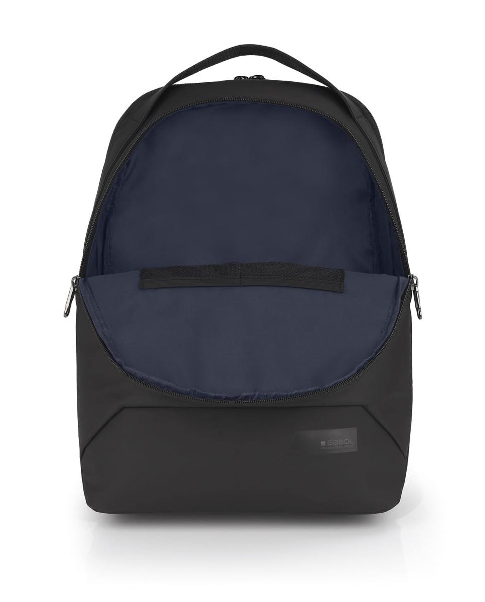 Gabol - Mochila para Portátil 15,6" Bonus 31x44x13 cm - Capacidad 15L - 2 Compartimentos, Acople a Maleta y Cierre de Seguridad - Diseño Español en Poliéster Resinado y Piel Sintética - Negro