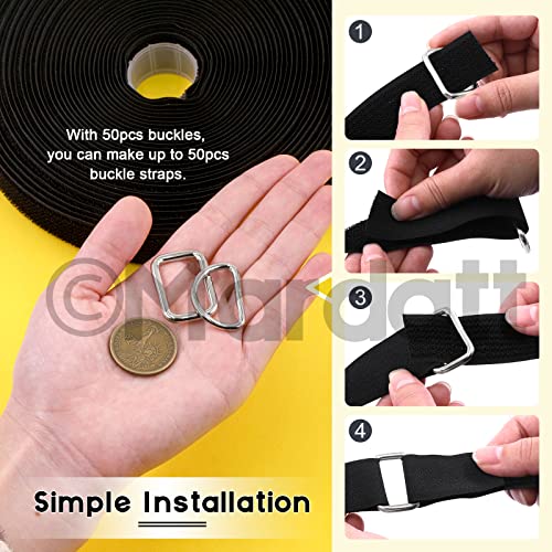 Mardatt 51Pcs 1"X32Ft Nylon Hook And Loop Straps With Metal D-Rings & Square Buckles, Adjustable Cut-To-Length Fastening Cinch Cable Straps, Reusable Securing Cord Ties For Wire Cord Management #TOP5