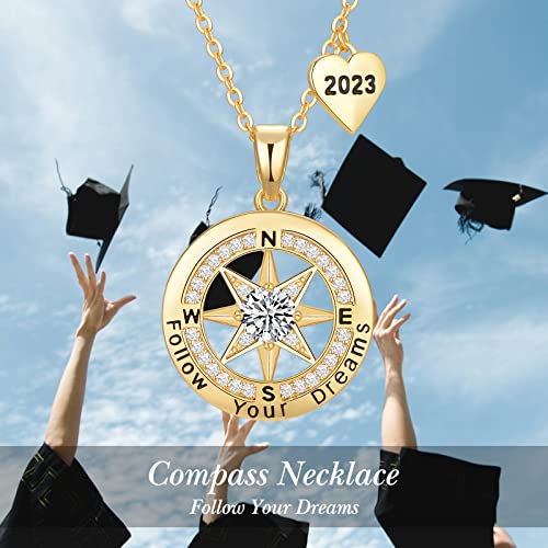 2023 Graduation Gifts For Her, Compass Necklace For Women With 2023 Little Love Heart Pendant, College Graduation Gifts High School Graduation Gifts For Girls Friend Sister Daughter Niece Girlfriend-Follow Your Dreams #TOP3