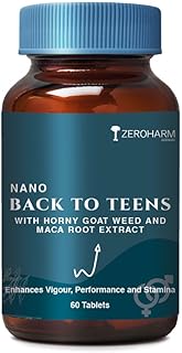 ZEROHARM Back to Teens | Maca Root, Safed Musli, Horny Goat Weed for Energy, Stamina, Endurance & Performance | Nano Formulated Supplement for Men & Women | High Potency 60 Tablets