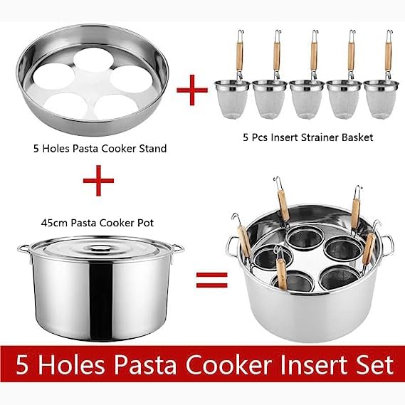 SAeWare Juego de ollas para pasta de acero inoxidable con divisor y colador de colr – Cocina de grado comercial para uso doméstico y restaurante, perfecta para pasta, sopa y más, C-5 agujeros
