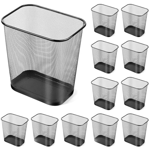 Image of Nuanchu 12 Pcs Mesh Square Trash Cans 4 Gallons Wire Wastebasket for Home Black Metal Office Garbage Cans Rectangular Trash Bin for Kitchen Bathroom Bedroom, 11.7 x 8.5 x 11.8 Inch (Black)