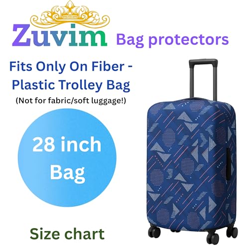 Image of Luggage Cover Trolley Covers for Suitcase Washable Dust Proof Anti-Scratch Protector Polyester Printed Stretchable Fabric (Fits Fiber /Plastic Trolley Bags Only) (Blue, 28 Inch)