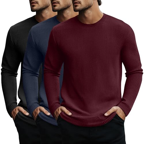 Evervibe 3 Pack Men's Big and Tall Waffle Thermal Casual Shirts XL 3Color by Evervibe - Used condition - US$34.69