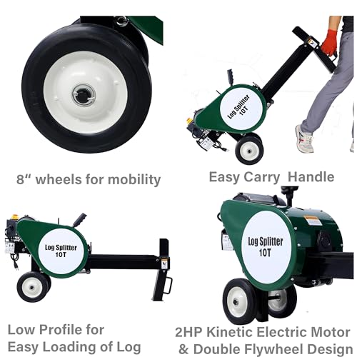Lunanniu Electric Log Splitter Kinetic 10 Ton, Flywheel Wood Cutter with 2HP Motor, Ø15 Log Capacity, 8" Wheels and Carry Handle