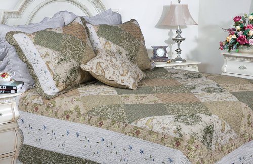 [laura] 100% cotton 2pc floral vermicelli-quilted embro…