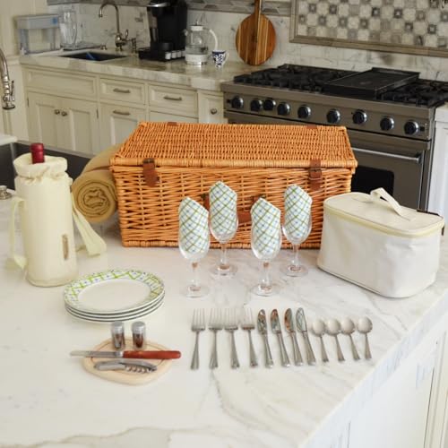 Picnic at Ascot Original Dorset English-Style Willow Picnic Basket with Service for 4 and Blanket- Designed, Assembled & Quality Approved in the USA