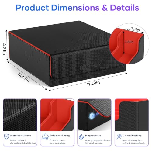 Image of Mlikero Trading Card Storage Box, Bulk Card Storage for 2400+ Sleeved Cards, PU Leather Magnetic Closure Card Organizer with 10 Dividers & 4 Foam Stoppers, Fit for MTG, TCG and Sports Cards (Red)