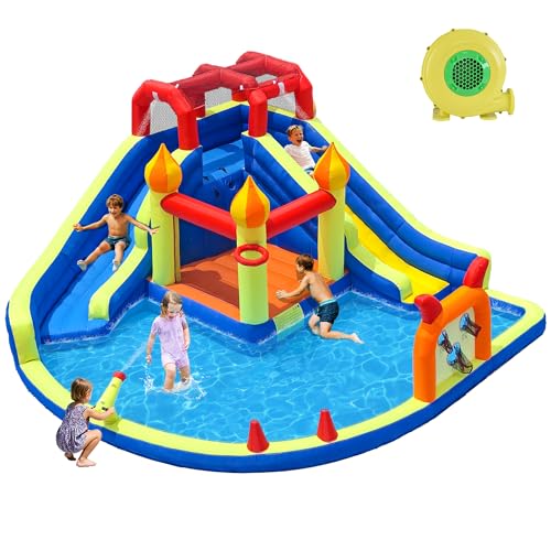 JOOLOOG Blow Up Water Slides for Kids Backyard, Two Long...